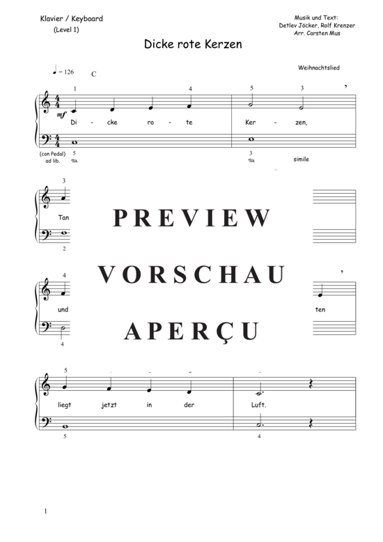 Dicke Rote Kerzen Level Klavier Einfach Pdf Noten Von Traditional