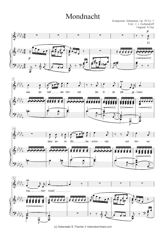 Mondnacht Klavier Gesang Pdf Noten Von Robert Schumann In Nsf Lk