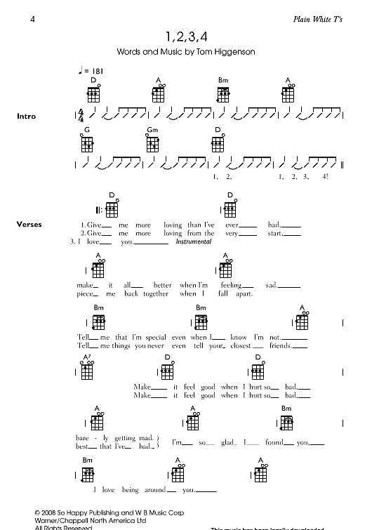 1,2,3,4 ukulele chord songbook plain white t s
