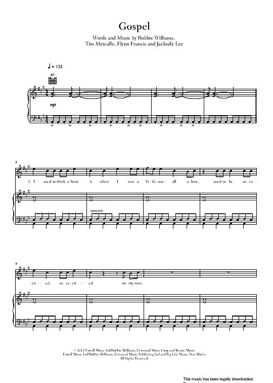 Gospel Klavier Gesang And Gitarre Pdf Noten Von Robbie Williams In A Dur Fbd 18277