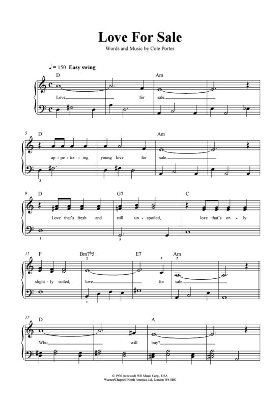 Love For Sale Klavier Einfach Pdf Noten Von Cole Porter In A Moll Fbd 3702