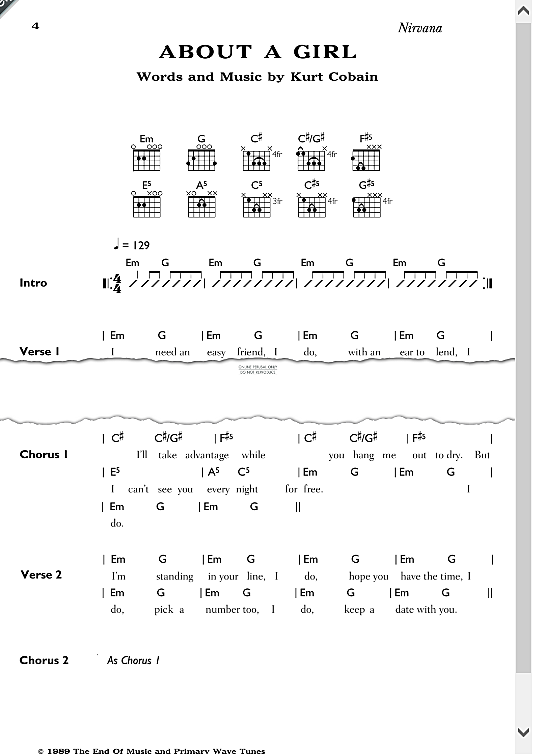 about a girl songbook mit akkorden nirvana