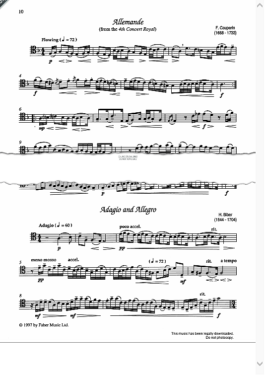adagio and allegro from sonata for 2 violins, trombone and continuo  klavier & melodieinstr. heinrich biber