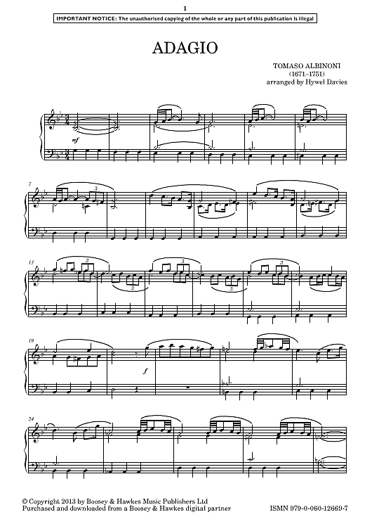 adagio klavier solo tomaso albinoni