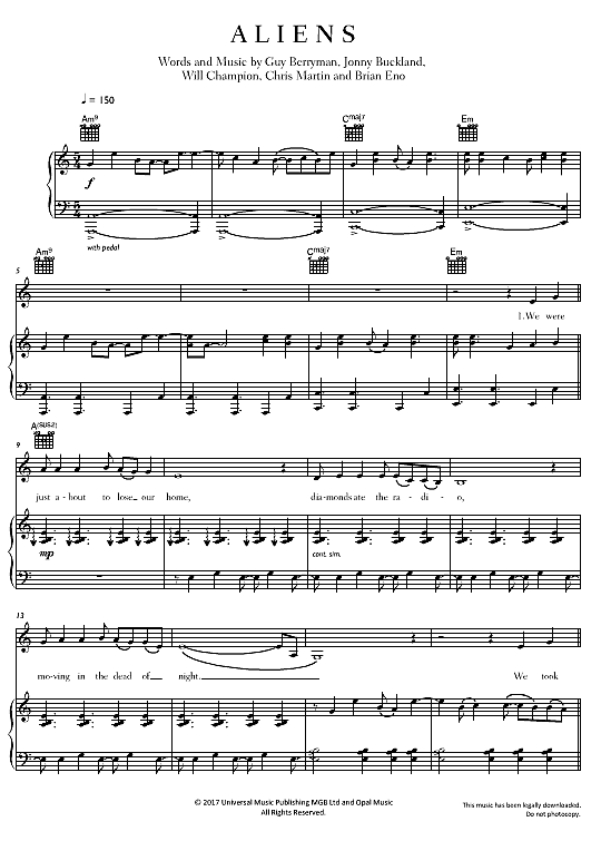 aliens a l i e n s klavier gesang & gitarre coldplay