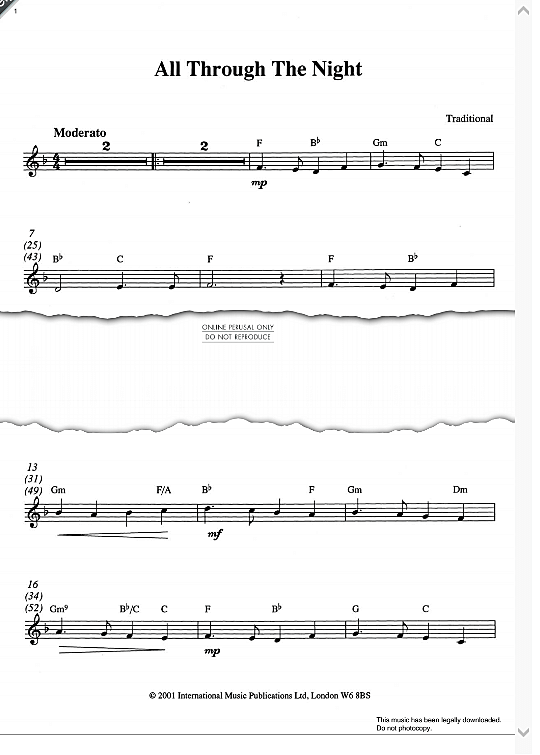 all through the night solo 1 st. welsh traditional