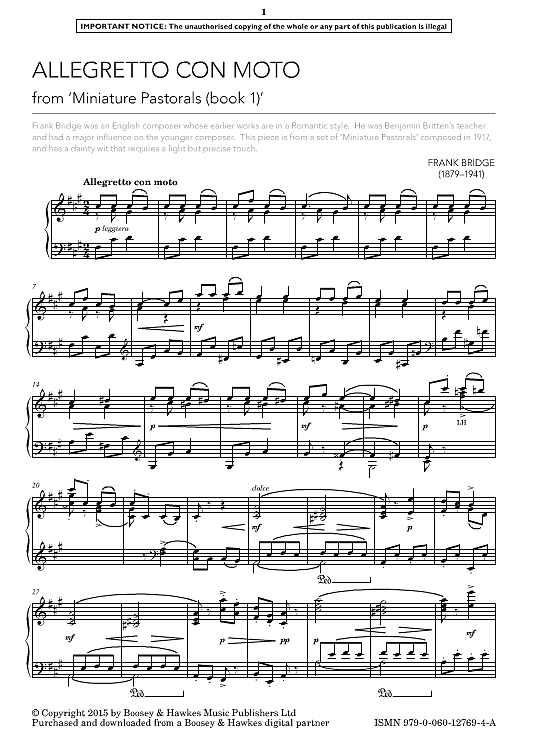 allegretto con moto from 'miniature pastorals book 1' klavier solo frank bridge