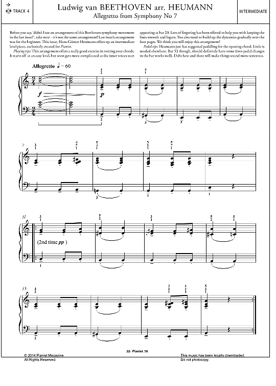 allegretto from symphony no.7 klavier solo ludwig van beethoven