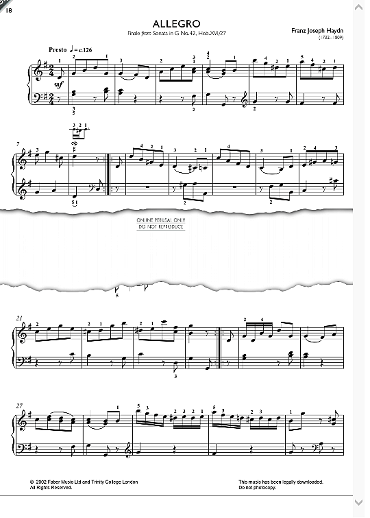 allegro finale from sonata in g, hob. xvi/27 klavier solo joseph haydn