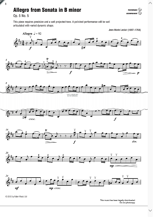 allegro from sonata in b minor op. 5 no. 5 klavier & melodieinstr. jean marie leclair