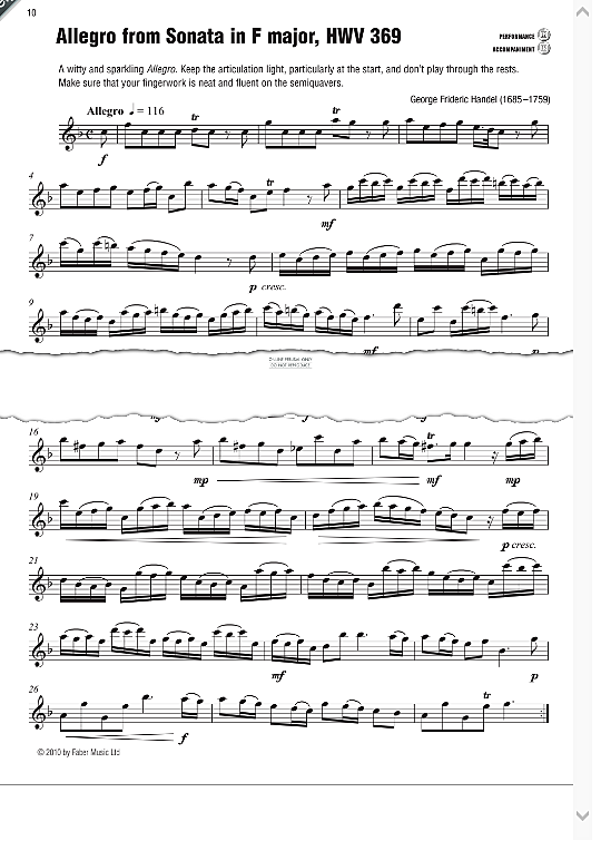 allegro from sonata in f major hwv 369 klavier & melodieinstr. george frideric handel