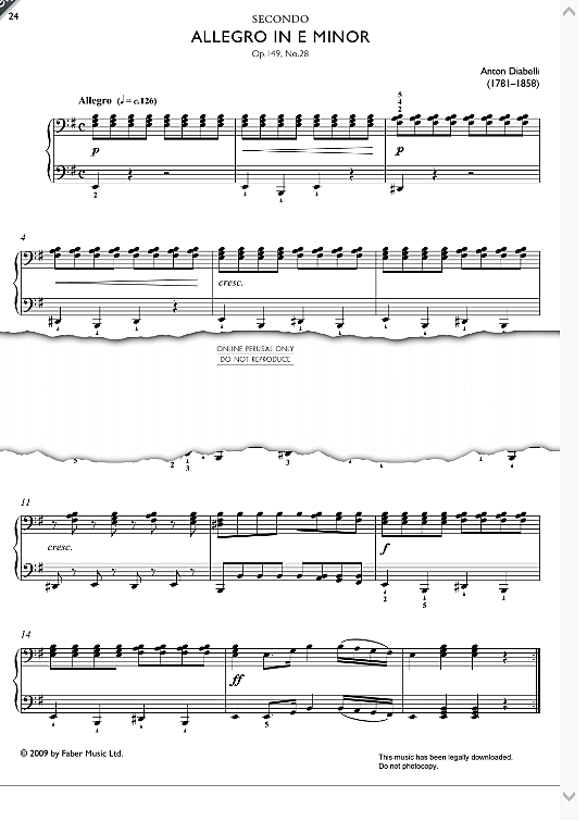 allegro in e minor op.149, no.28 klavier vierhndig anton diabelli