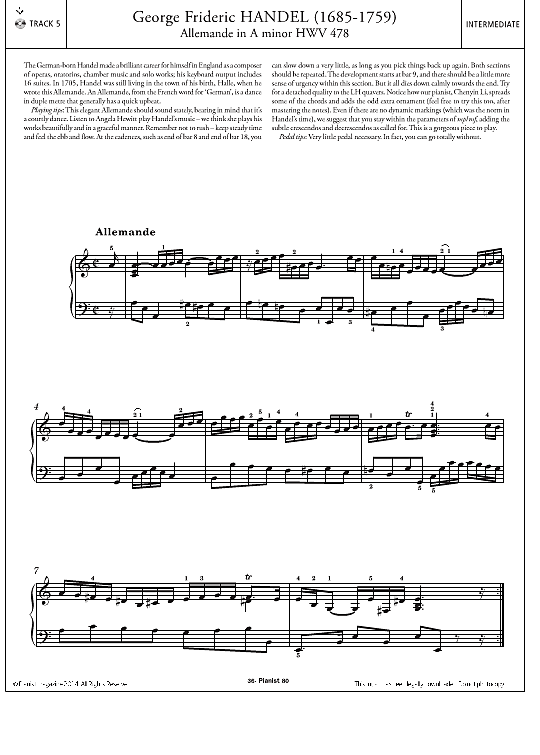 allemande in a minor, hwv 478 klavier solo george frideric handel