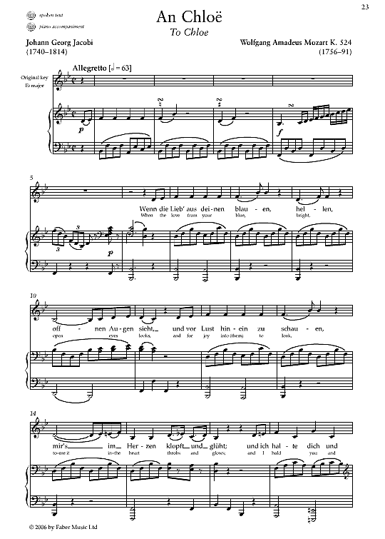 an chloe k.524 klavier & gesang wolfgang amadeus mozart