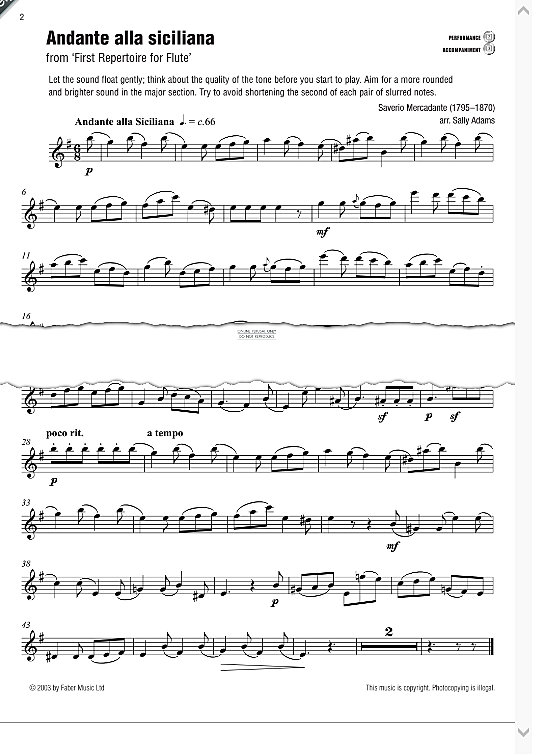 andante alla siciliana from first repertoire for flute  klavier & melodieinstr. saverio mercadante