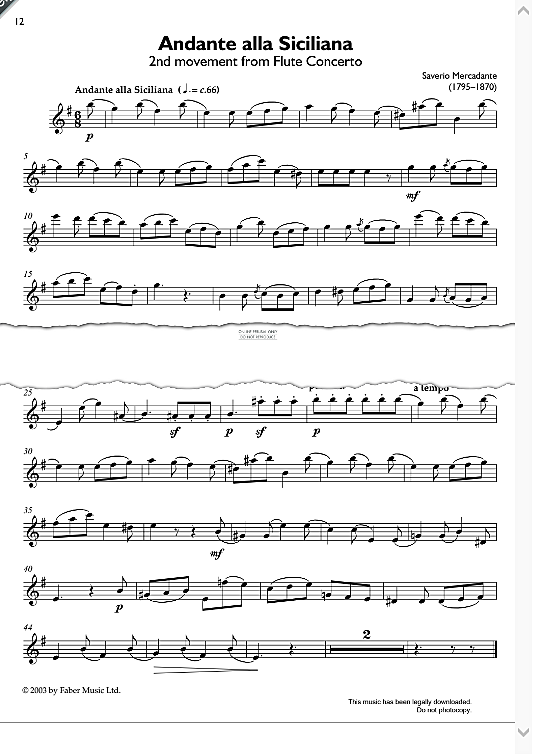 andante alla siciliana from first repertoire for flute  klavier & melodieinstr. saverio mercadante