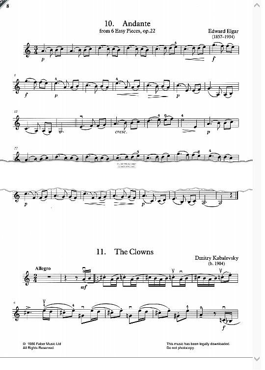 andante from 6 easy pieces from the young violinist s repertoire book 3  klavier & melodieinstr. edward elgar