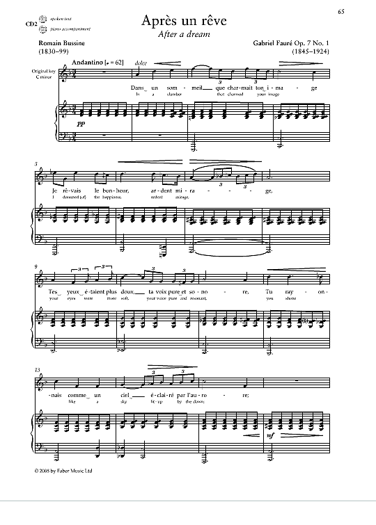 apres un reve op. 7 no. 1 klavier & gesang gabriel faure