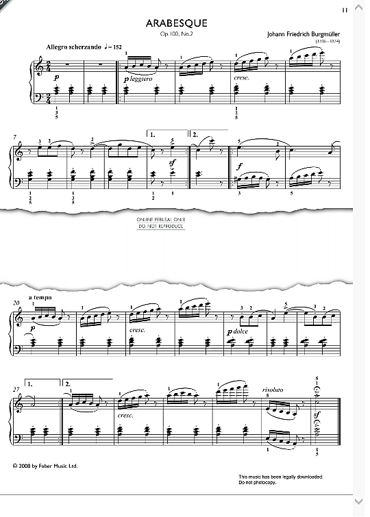 arabesque op.100, no.2 from real repertoire studies grades 2 4 klavier solo johann friedrich burgmueller
