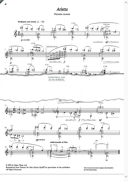 arietta from fantasy for solo guitar, op. 107  gitarre klassisch malcolm arnold