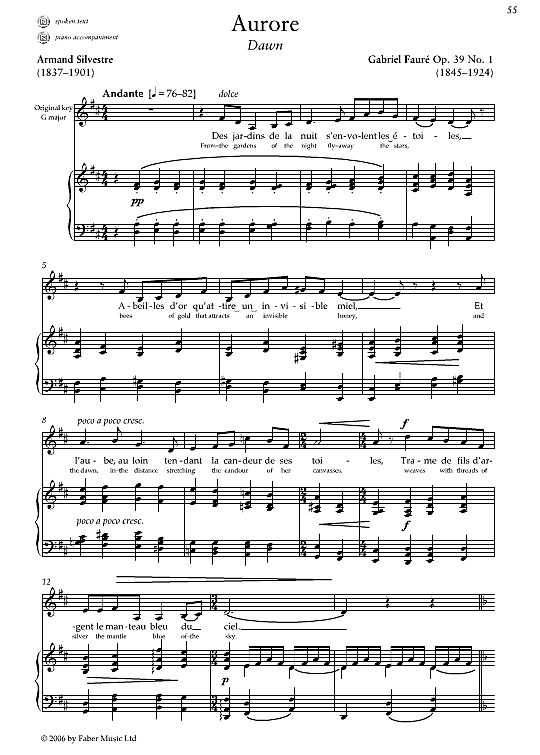 aurore op.39 no.1 klavier & gesang gabriel faure