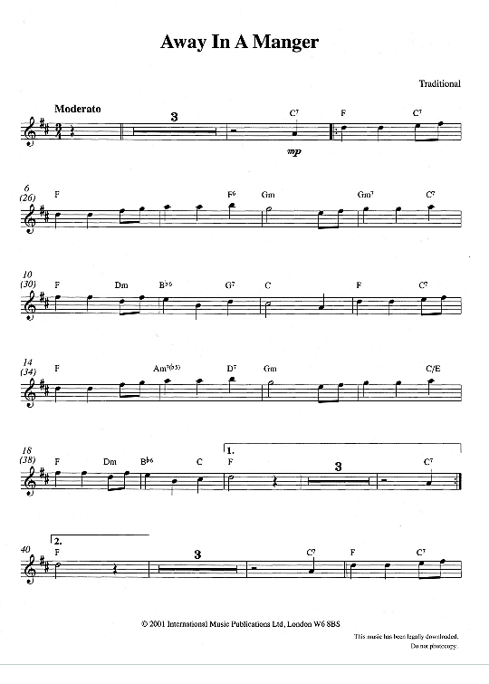 away in a manger solo 1 st. w. j. kirkpatrick