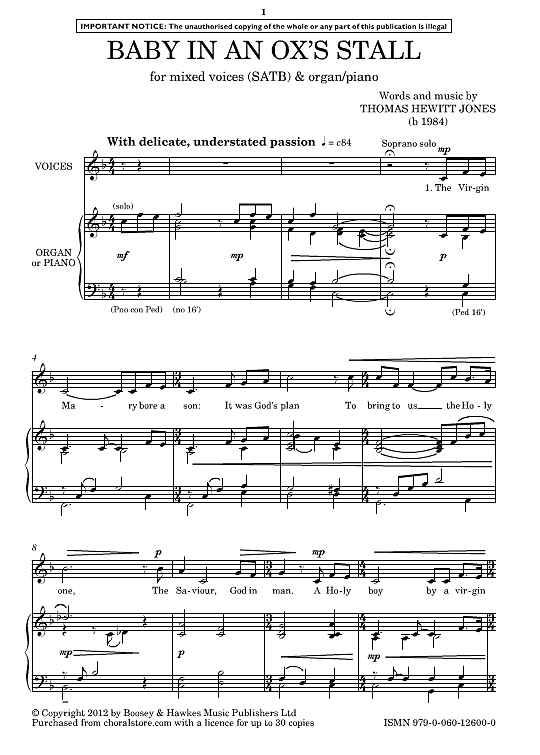 baby in an ox s stall gemischter chor klavier thomas hewitt jones