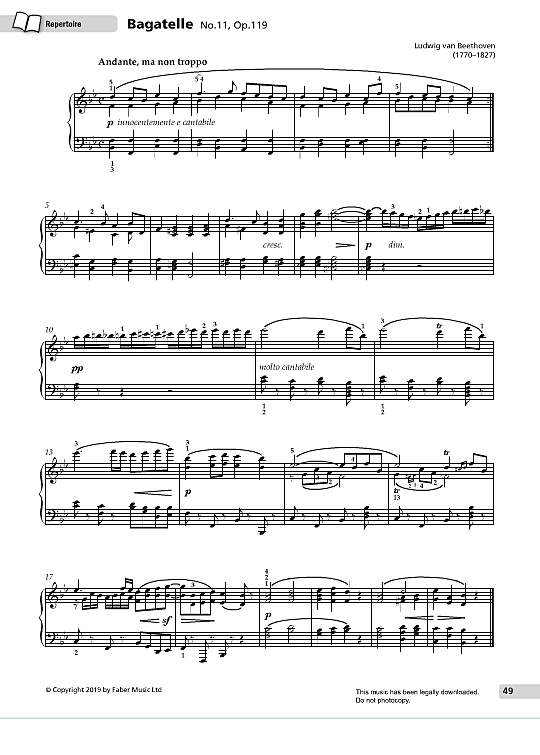 bagatelle no.11, op.119 klavier solo ludwig van beethoven