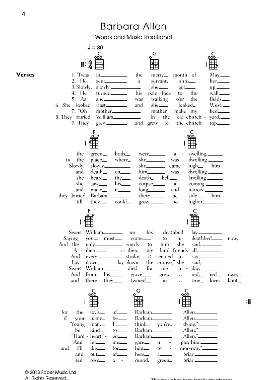 barbara allen ukulele chord songbook traditional