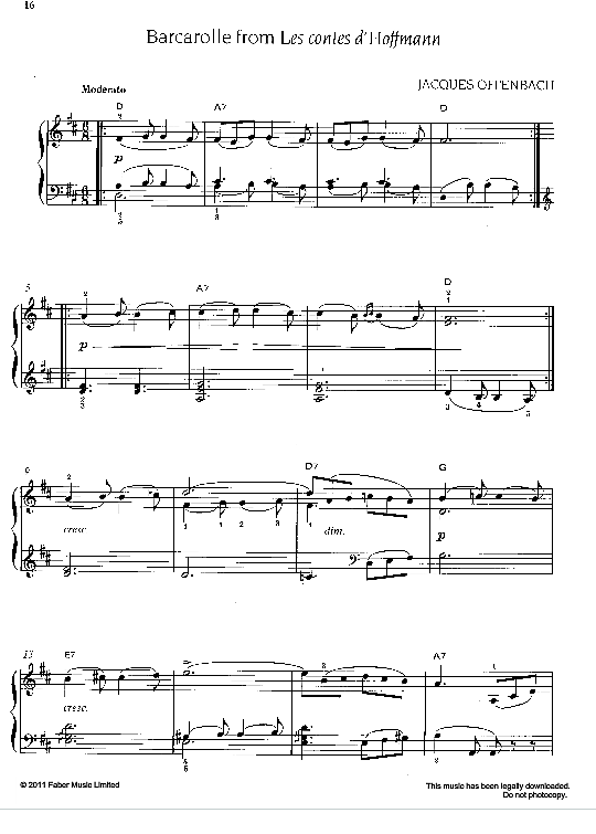 barcarolle from les contes d hoffmann klavier solo jacques offenbach