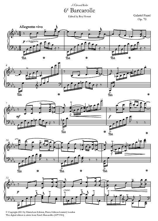 barcarolle no.6, op.70 klavier solo gabriel faure