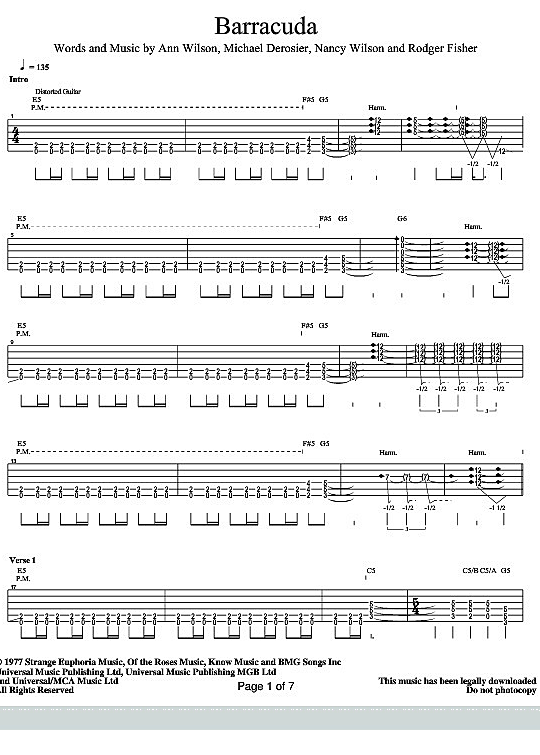 barracuda gitarre tab heart