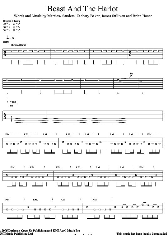 beast and the harlot gitarre tab avenged sevenfold