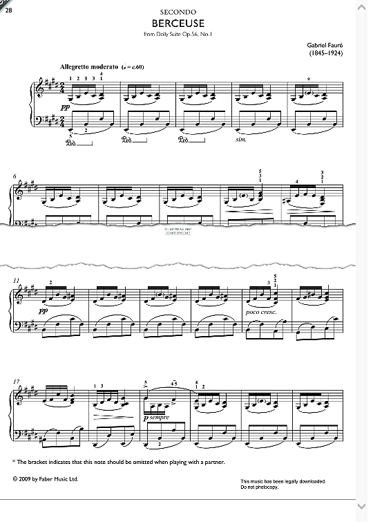 berceuse from dolly suite, op.56 no.1 klavier vierhndig gabriel faure