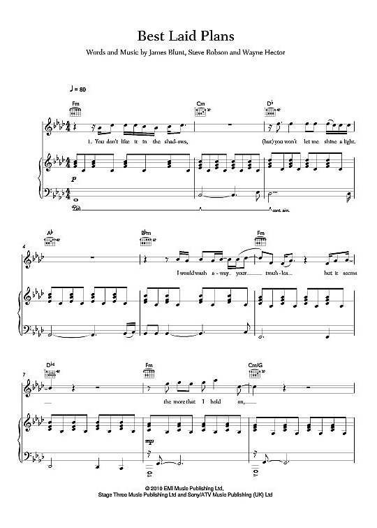 Best Laid Plans Klavier Gesang And Gitarre Pdf Noten Von James Blunt In Fbd 8123