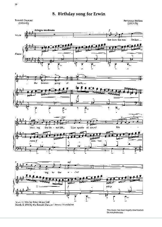 birthday song for erwin from the red cockatoo & other songs  klavier & gesang benjamin britten