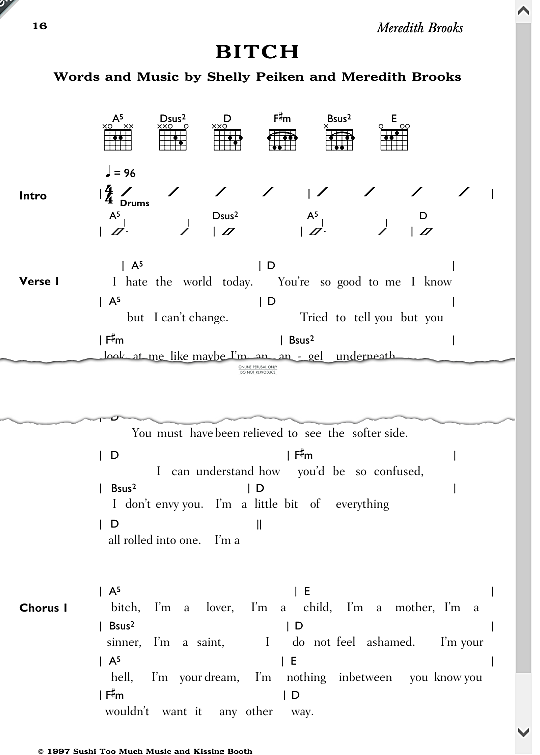 bitch songbook mit akkorden meredith brooks