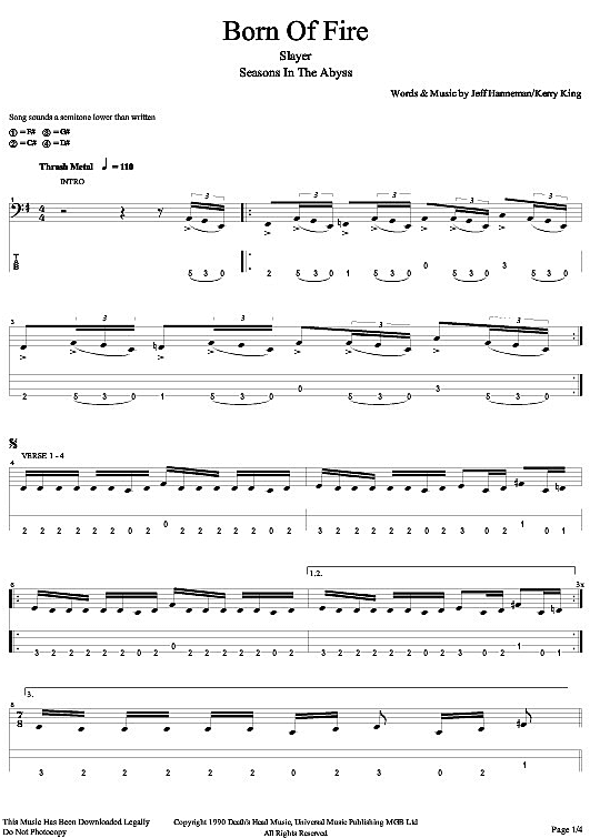 born of fire bass tab slayer