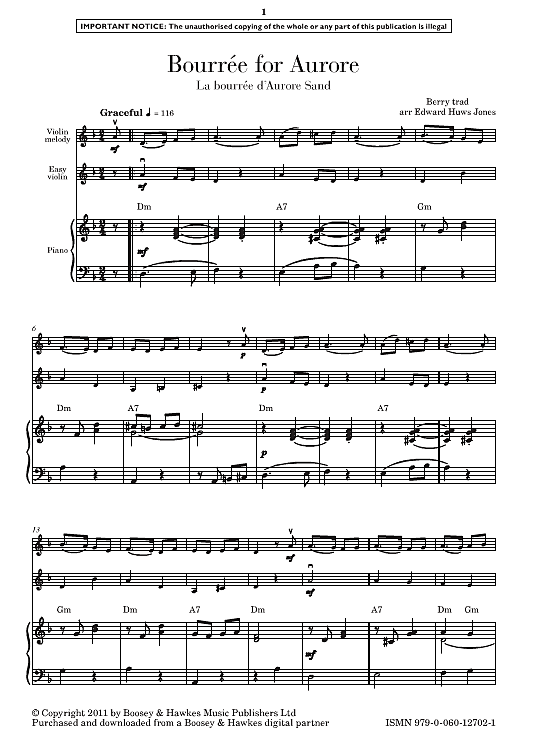 bourree for aurore melodieinstr. & begleitung traditional