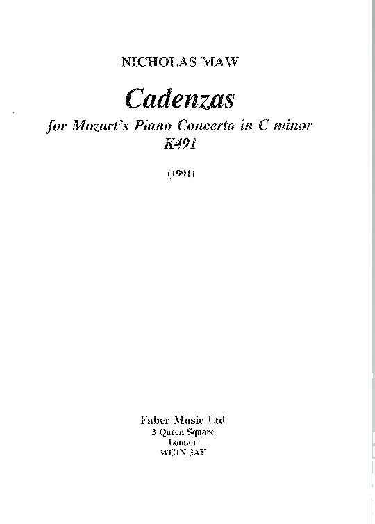 cadenzas for mozart s piano concerto in c minor k491 klavier solo nicholas maw