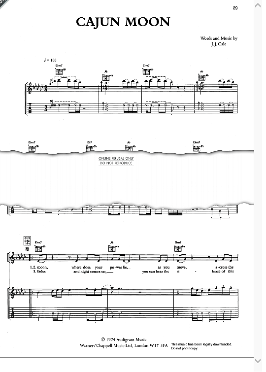 cajun moon gitarre tab j j cale