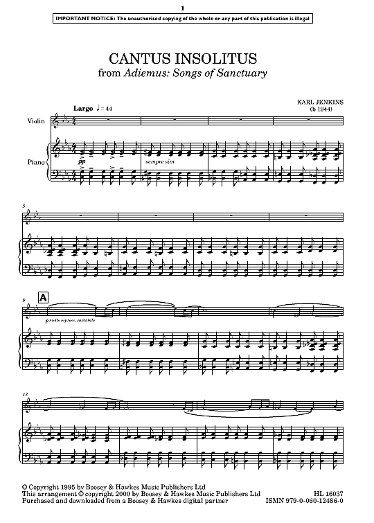 cantus insolitus from adiemus: songs of sanctuary klavier & melodieinstr. karl jenkins