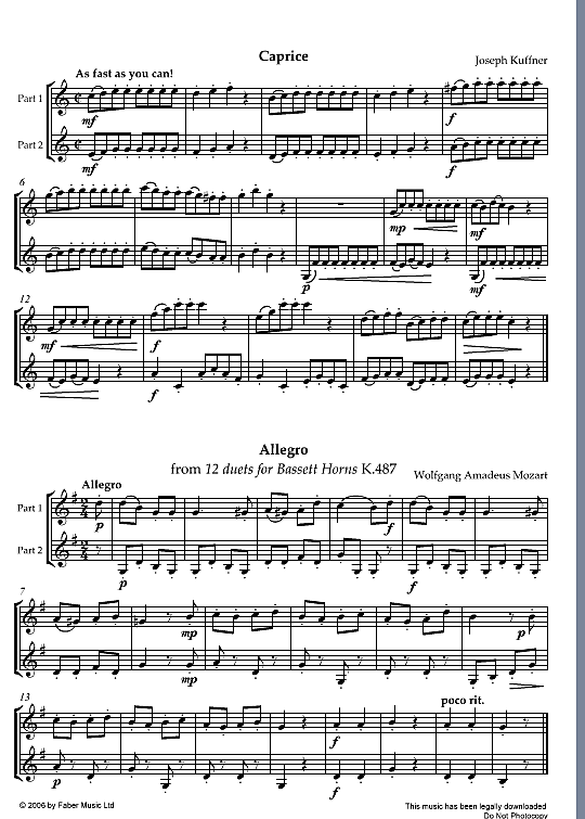 caprice/allegro from 12 duets for bassett horns k.487 solo 1 st. joseph kueffner
