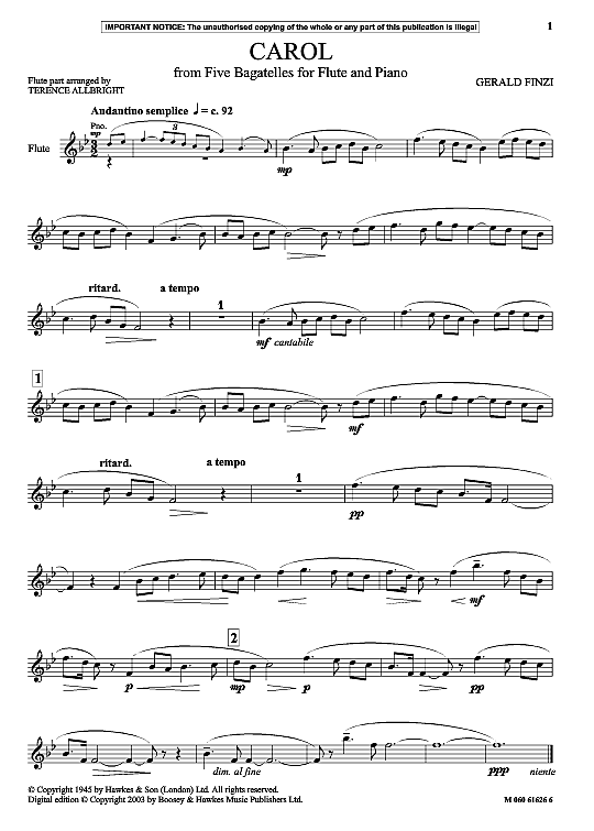 carol from five bagatelles  klavier & melodieinstr. gerald finzi