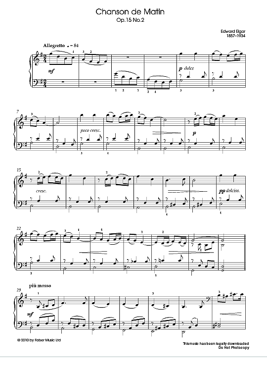 chanson de matin op.15 no.2 klavier solo edward elgar