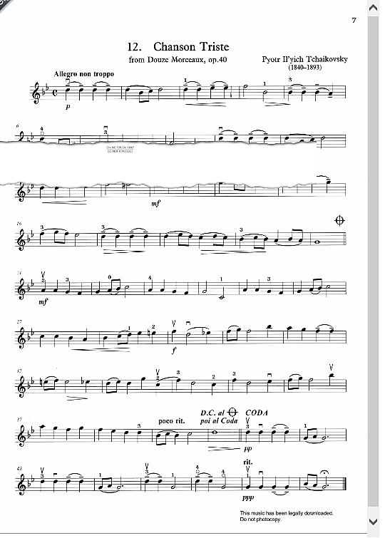 chanson triste from douze morceaux, op.40  klavier & melodieinstr. pyotr ilyich tchaikovsky