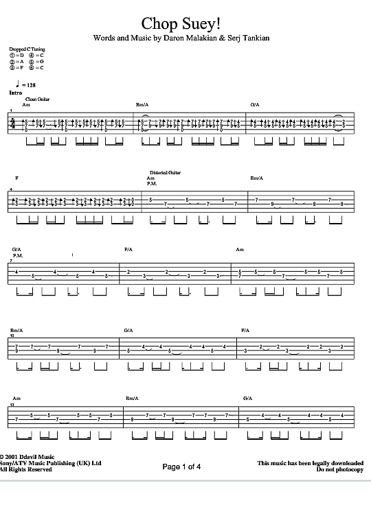 chop suey gitarre tab system of a down