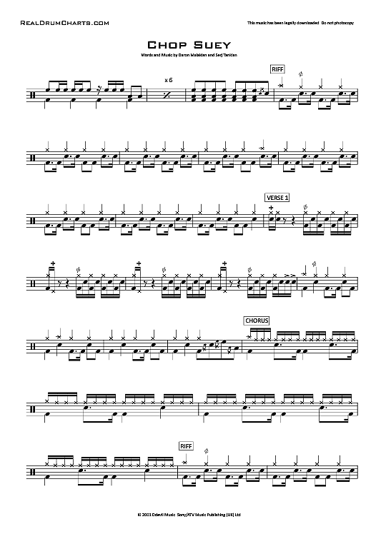 chop suey schlagzeug chart system of a down