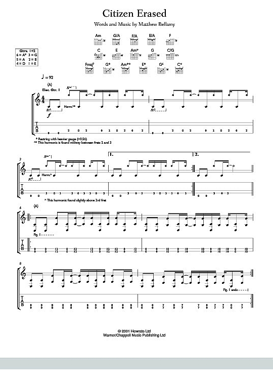 citizen erased gitarre tab muse