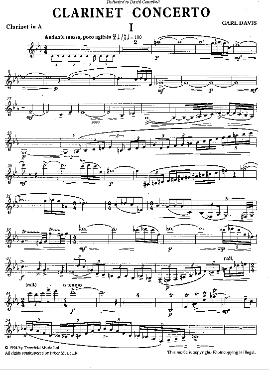 clarinet concerto solo 1 st. carl davis